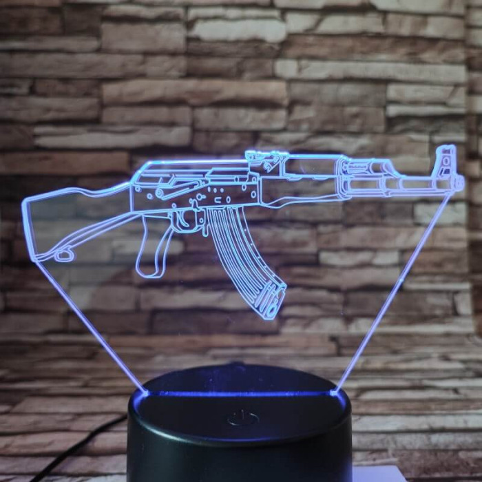 Gépfegyver AK-47 7 színű 3D led lámpa