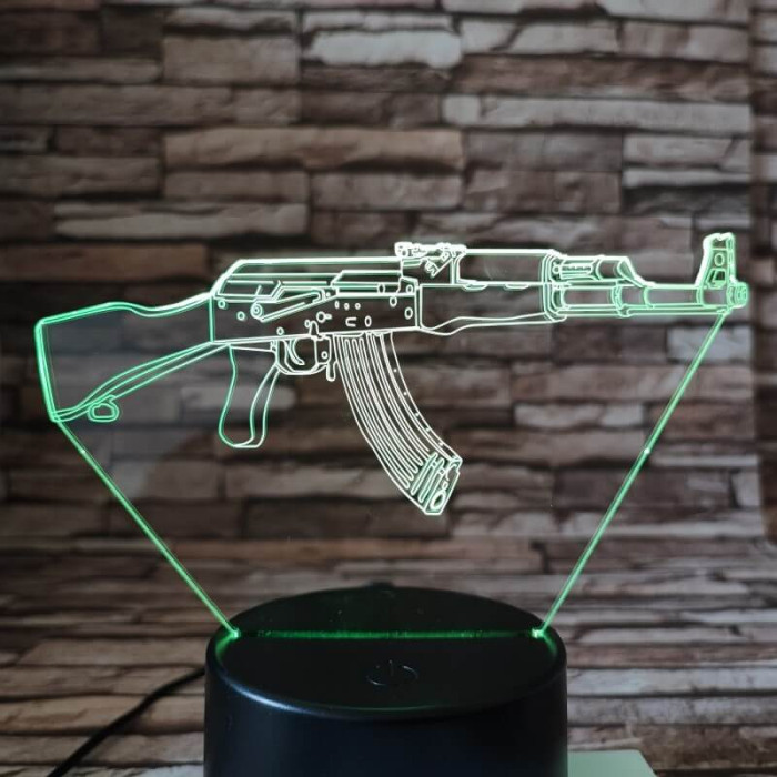 Gépfegyver AK-47 7 színű 3D led lámpa