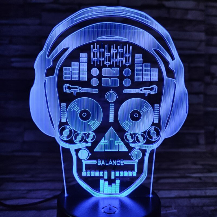 DJ koponya fej 7 színű 3D led lámpa