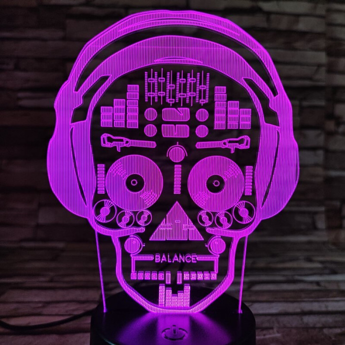 DJ koponya fej 7 színű 3D led lámpa