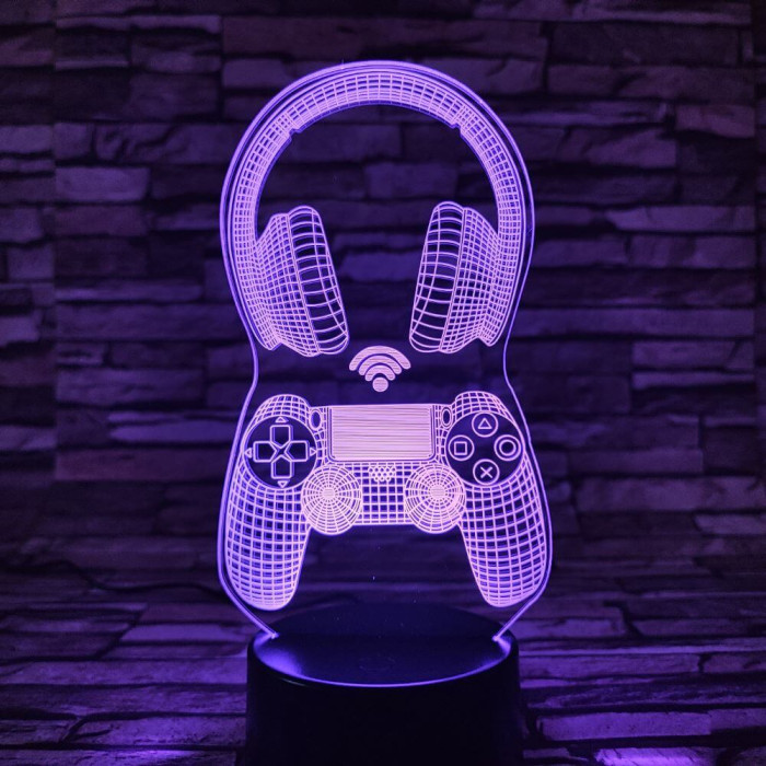 Kontroller & Fejhallgató 7 színű 3D led lámpa