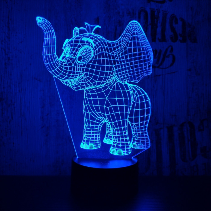 Kis elefánt 7 színű  3D led lámpa