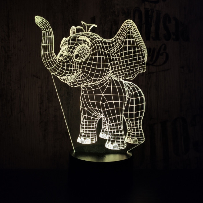 Kis elefánt 7 színű  3D led lámpa