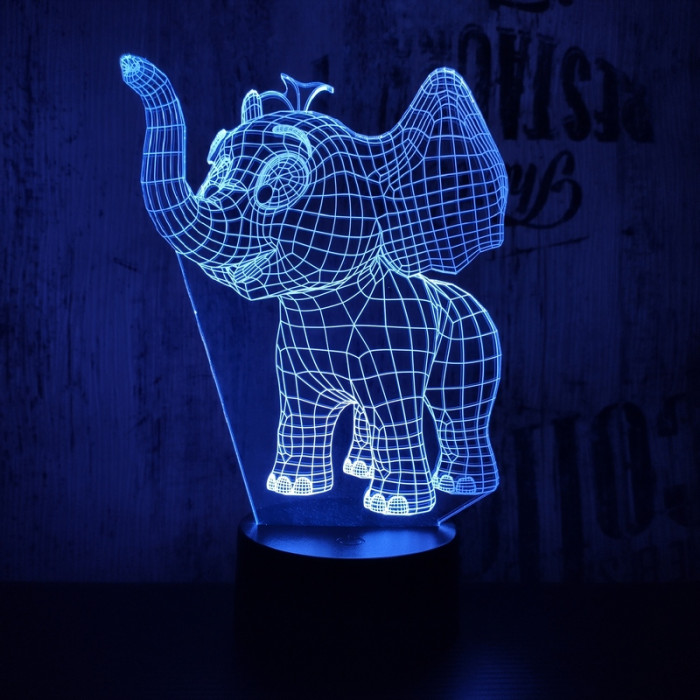 Kis elefánt 7 színű  3D led lámpa