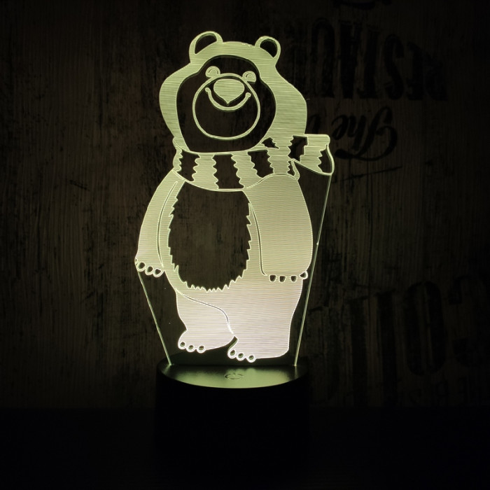 Sálas medve  7 színű 3D led lámpa