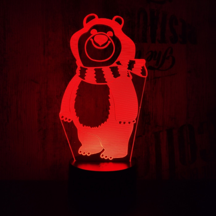 Sálas medve  7 színű 3D led lámpa