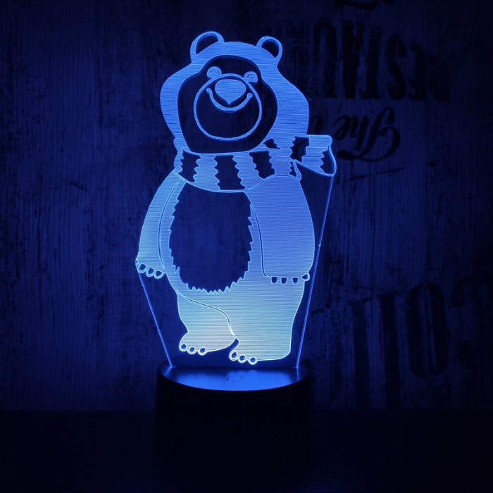 Sálas medve  7 színű 3D led lámpa