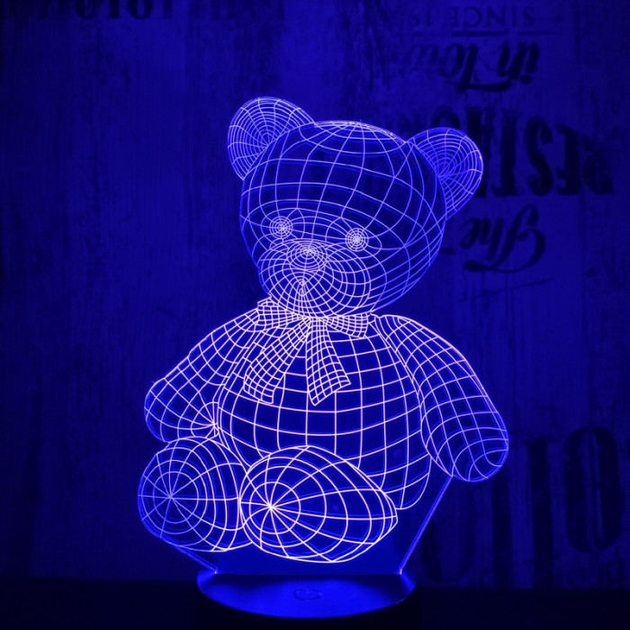 Ülő maci 7 színű 3D led lámpa