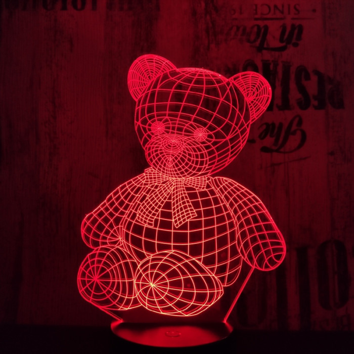 Ülő maci 7 színű 3D led lámpa