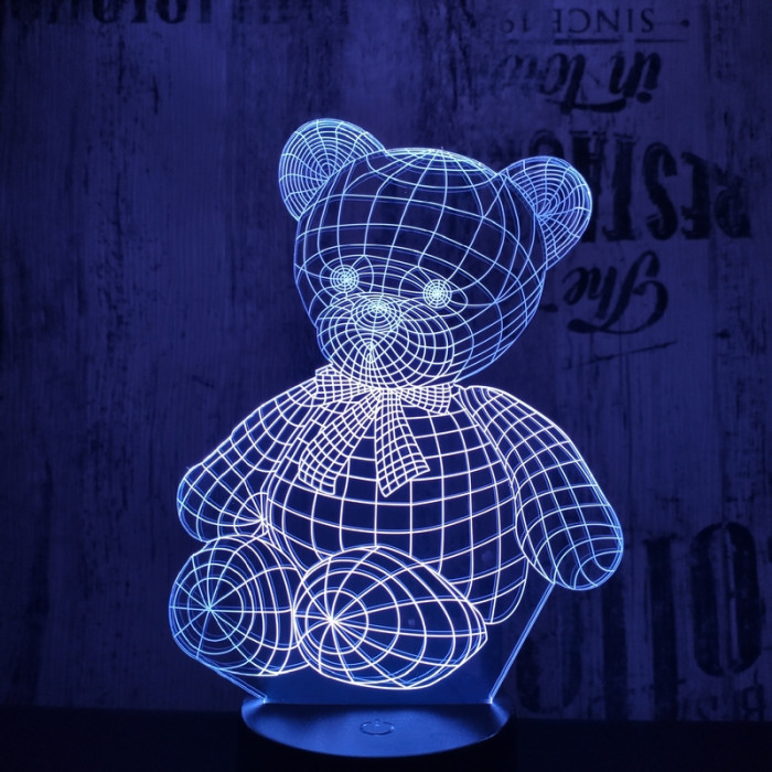 Ülő maci 7 színű 3D led lámpa