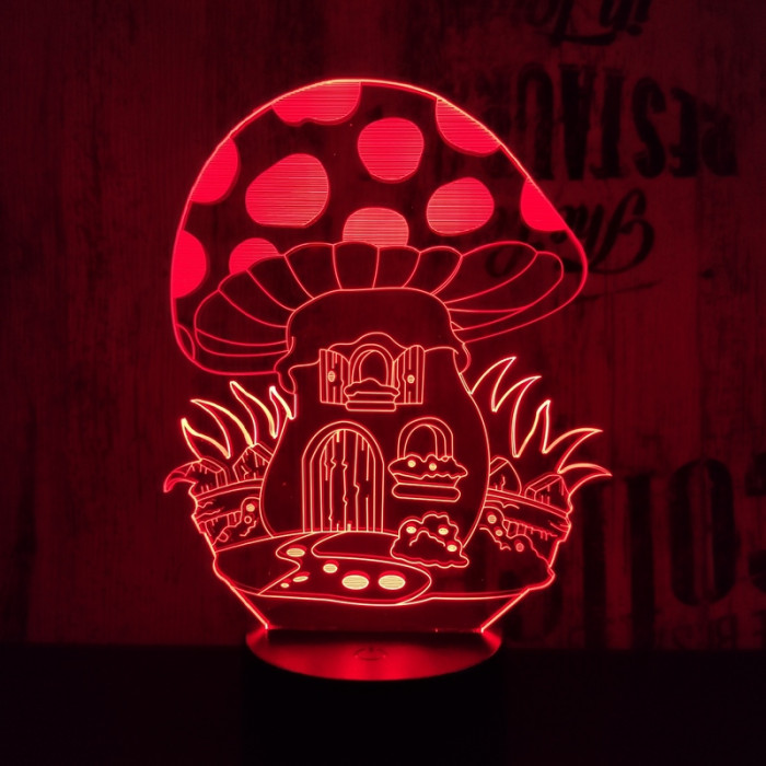 Gomba házikó 7 színű 3D led lámpa