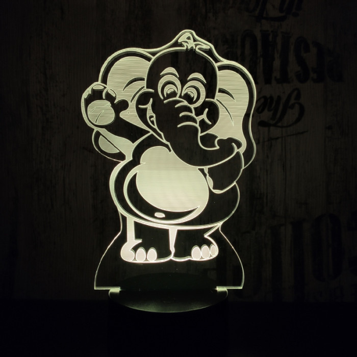 Integetős elefánt 7 színű 3D led lámpa