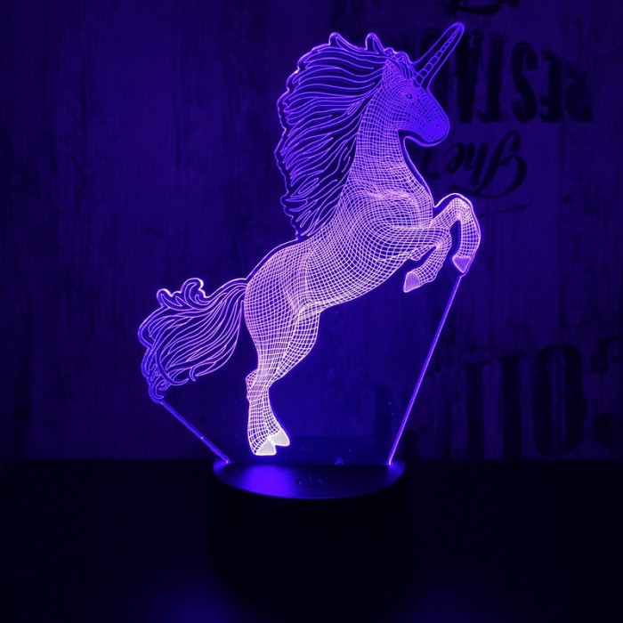Ugró unikornis 7 színű 3D led lámpa