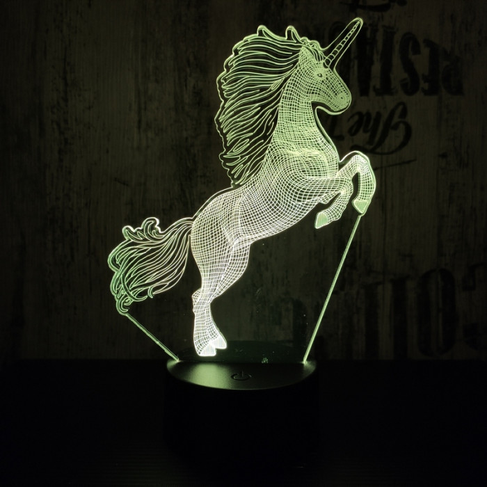 Ugró unikornis 7 színű 3D led lámpa