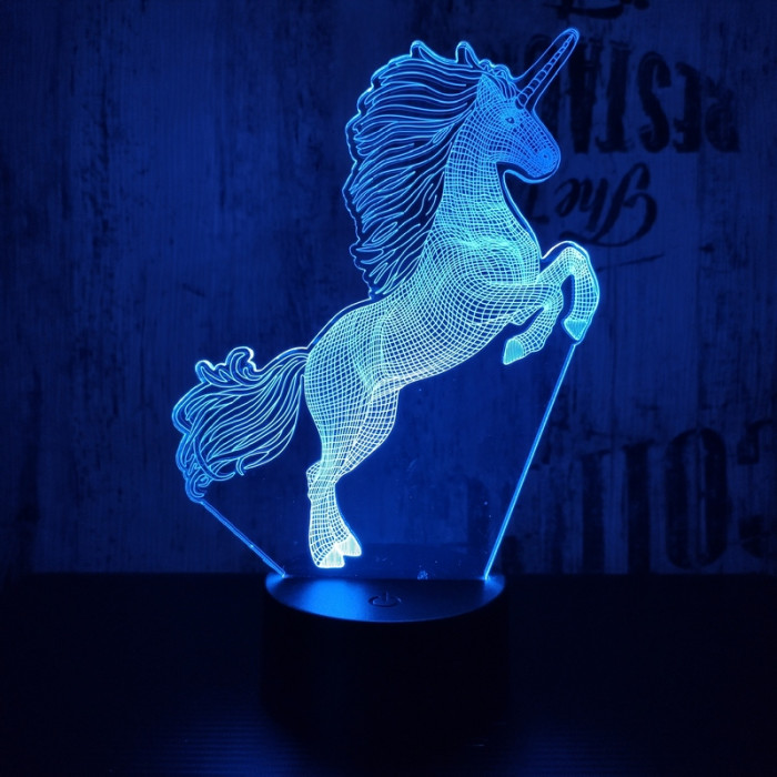 Ugró unikornis 7 színű 3D led lámpa