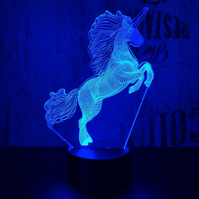 Ugró unikornis 7 színű 3D led lámpa