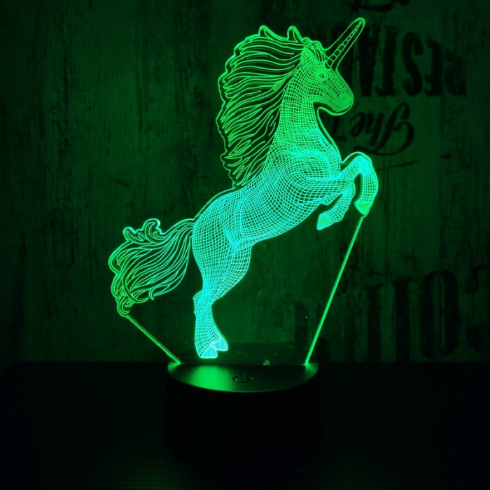 Ugró unikornis 7 színű 3D led lámpa
