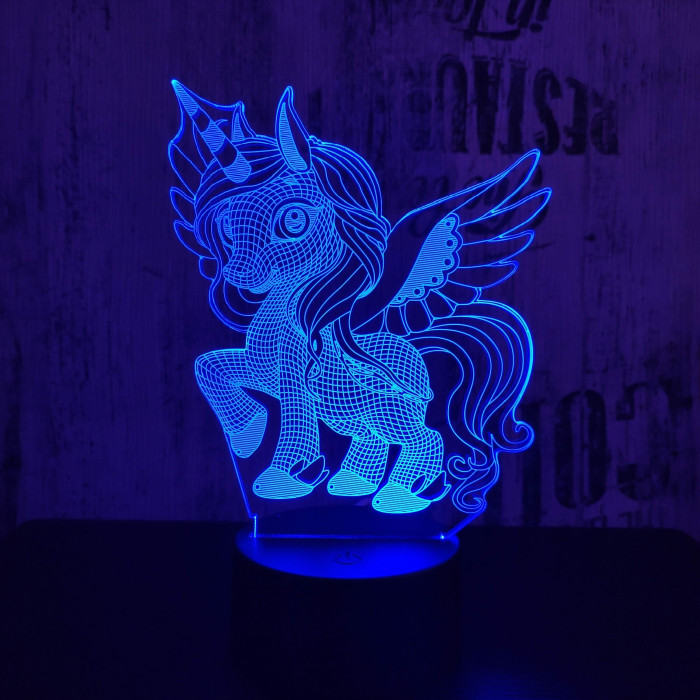 Kicsi Pegazus 2  7 színű  3D led lámpa