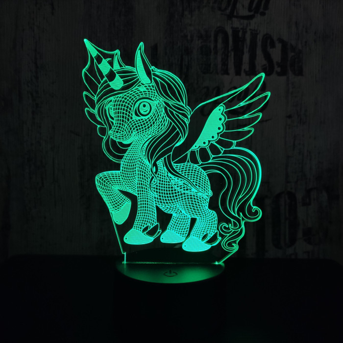 Kicsi Pegazus 2  7 színű  3D led lámpa