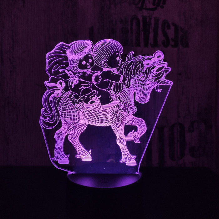 Lovagló gyerekek 7 színű  3D led lámpa