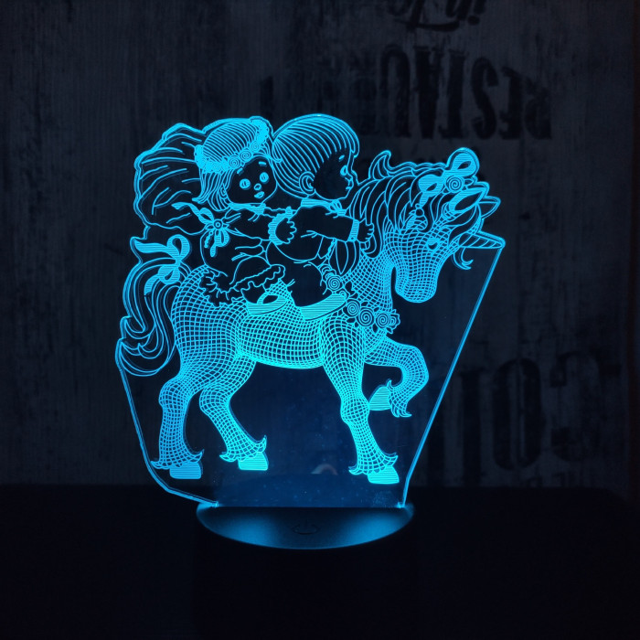 Lovagló gyerekek 7 színű  3D led lámpa