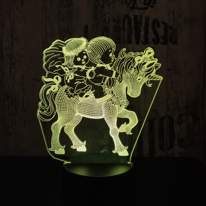 Lovagló gyerekek 7 színű  3D led lámpa