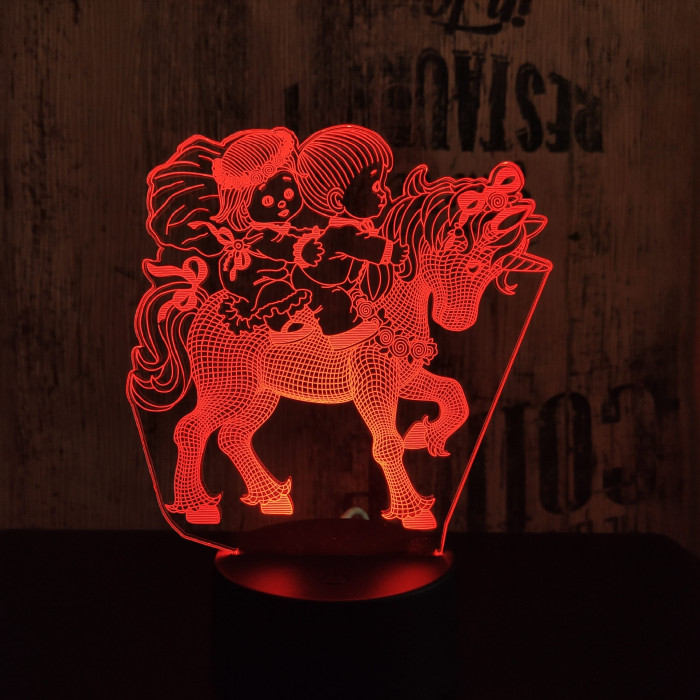 Lovagló gyerekek 7 színű  3D led lámpa