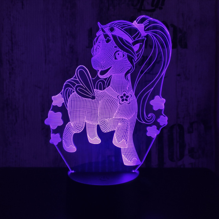 Csillagos kicsi Pegazus 7 színű 3D led lámpa