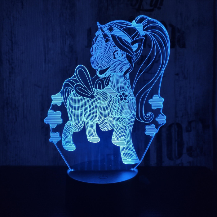 Csillagos kicsi Pegazus 7 színű 3D led lámpa