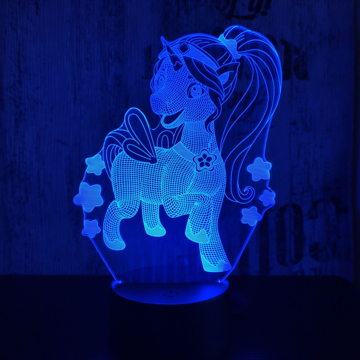 Csillagos kicsi Pegazus 7 színű 3D led lámpa