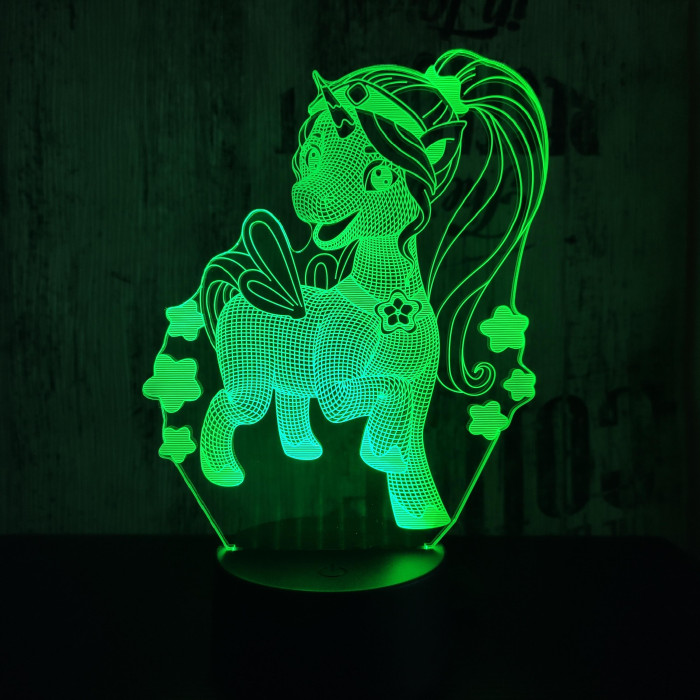 Csillagos kicsi Pegazus 7 színű 3D led lámpa