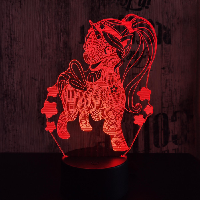 Csillagos kicsi Pegazus 7 színű 3D led lámpa