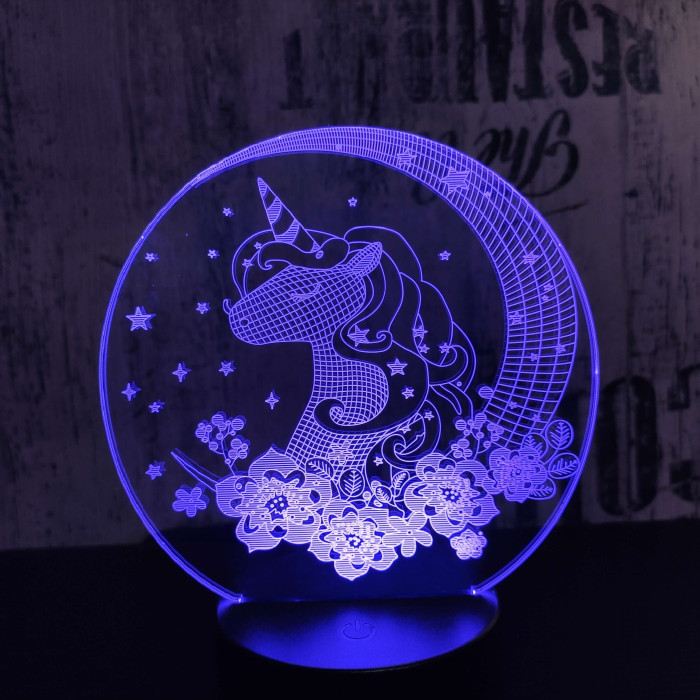 Egyszarvú Csillagos 7 színű 3D led lámpa