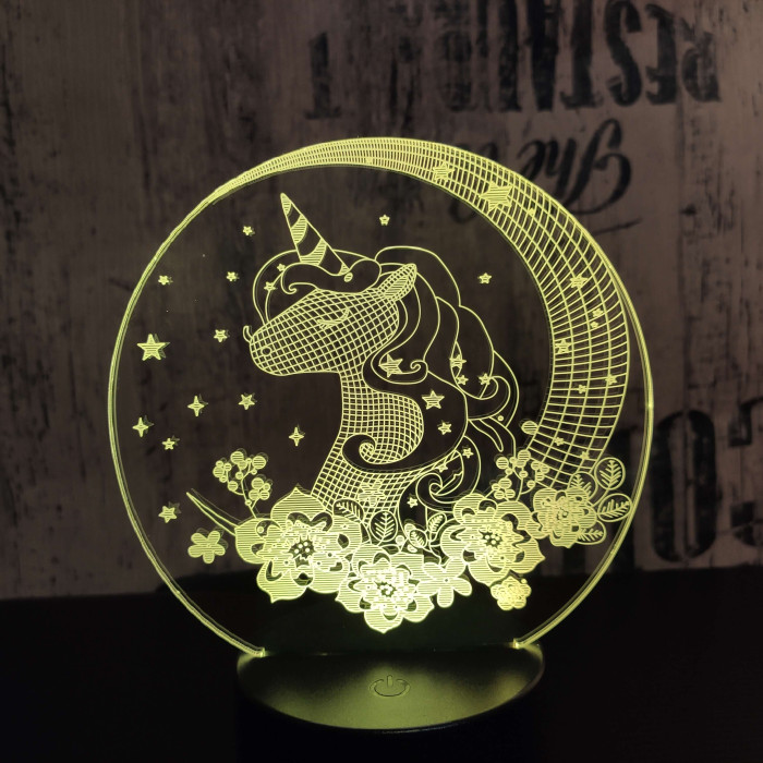 Egyszarvú Csillagos 7 színű 3D led lámpa