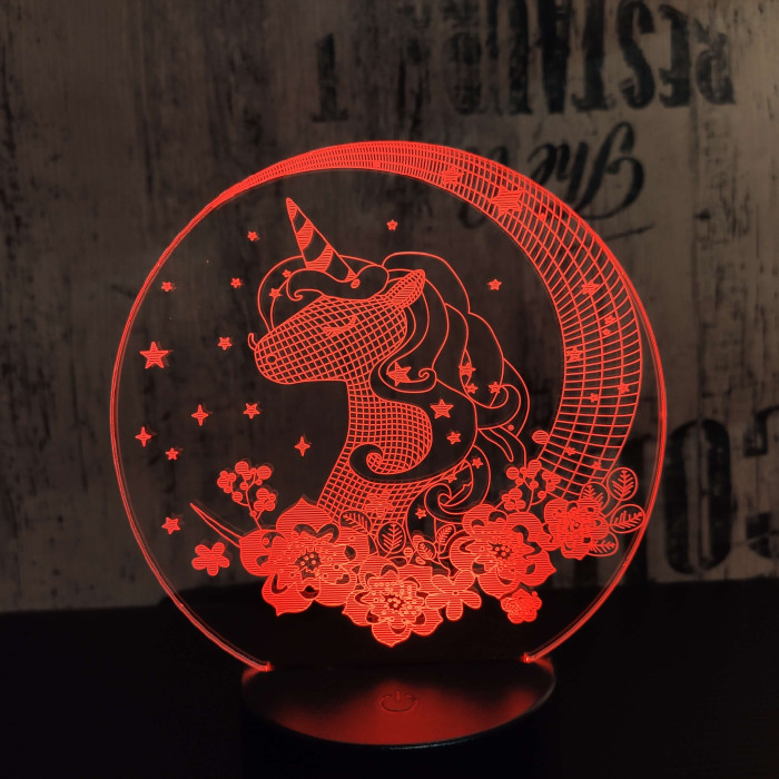 Egyszarvú Csillagos 7 színű 3D led lámpa