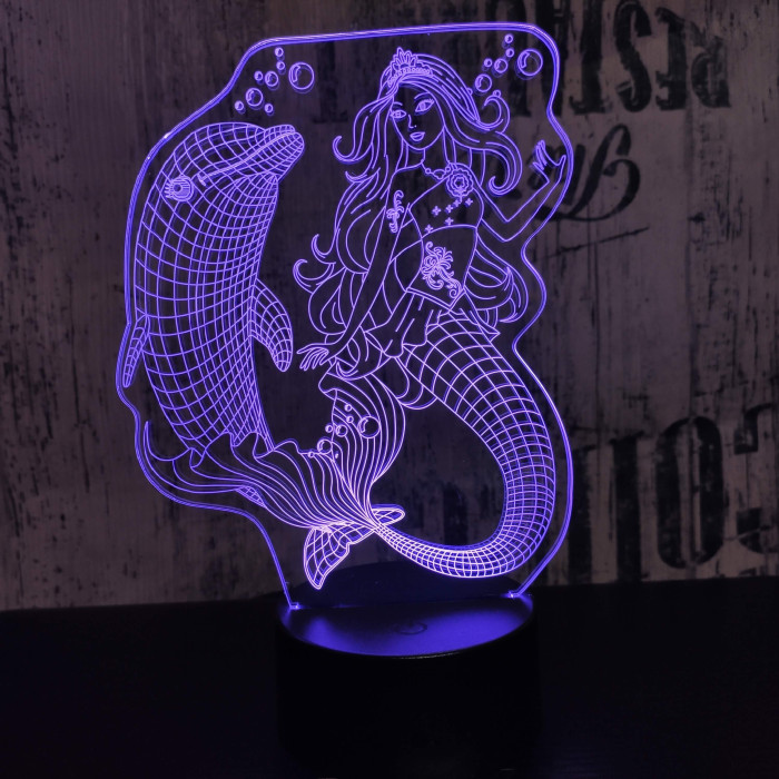 Delfin és hableány 7 színű 3D led lámpa