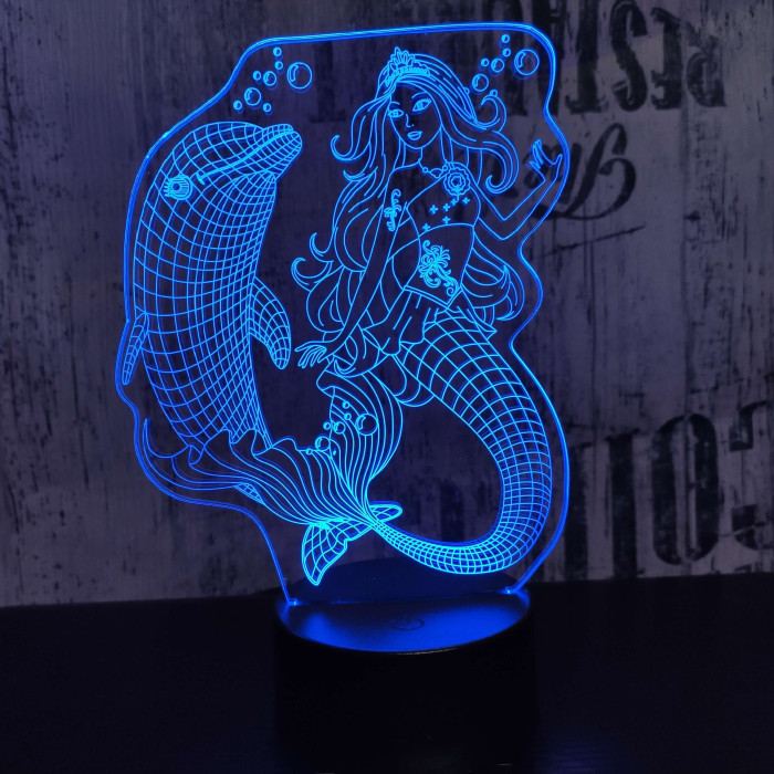 Delfin és hableány 7 színű 3D led lámpa