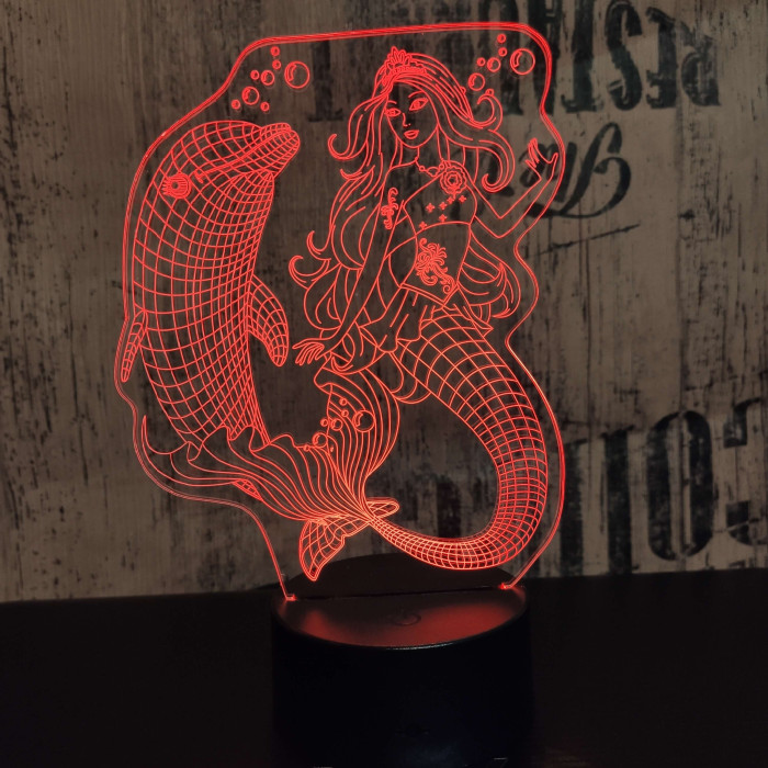 Delfin és hableány 7 színű 3D led lámpa