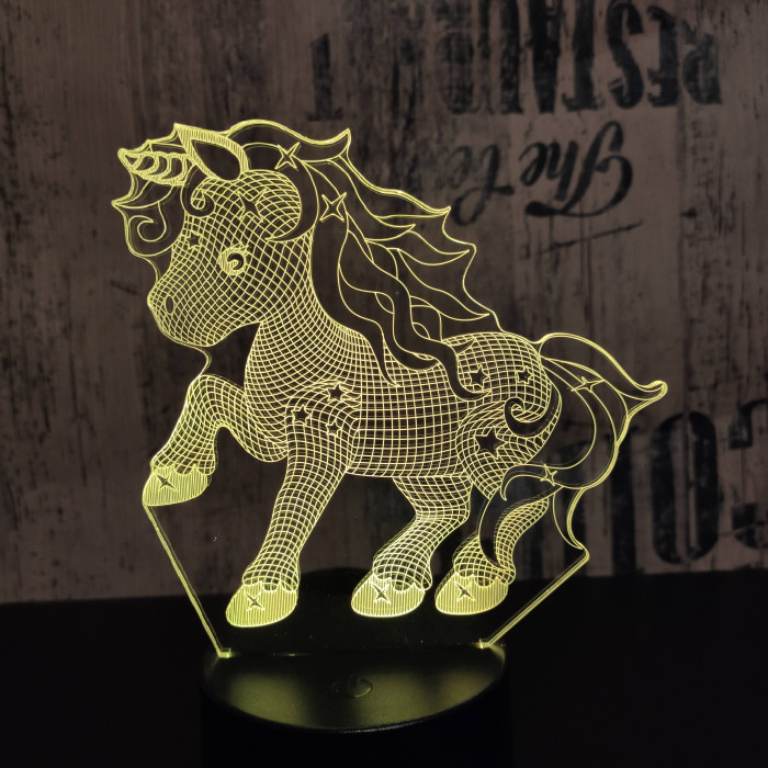 Kicsi unikornis 7 színű 3D led lámpa