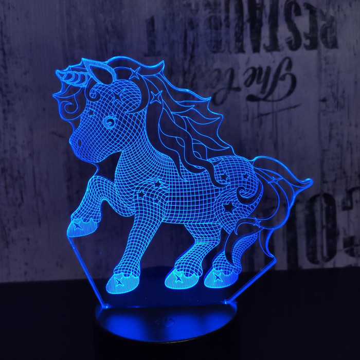 Kicsi unikornis 7 színű 3D led lámpa
