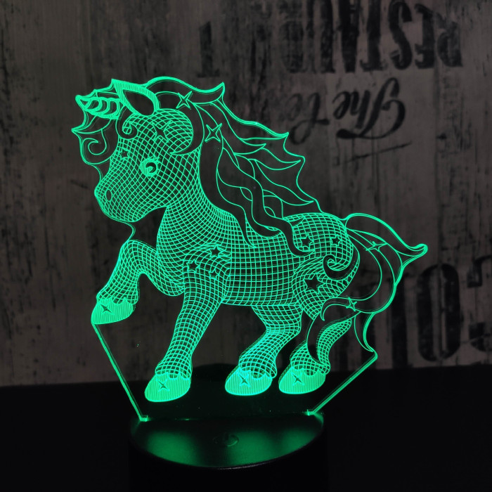Kicsi unikornis 7 színű 3D led lámpa