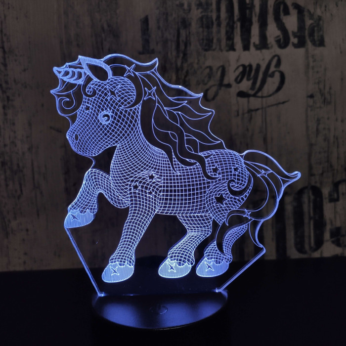 Kicsi unikornis 7 színű 3D led lámpa
