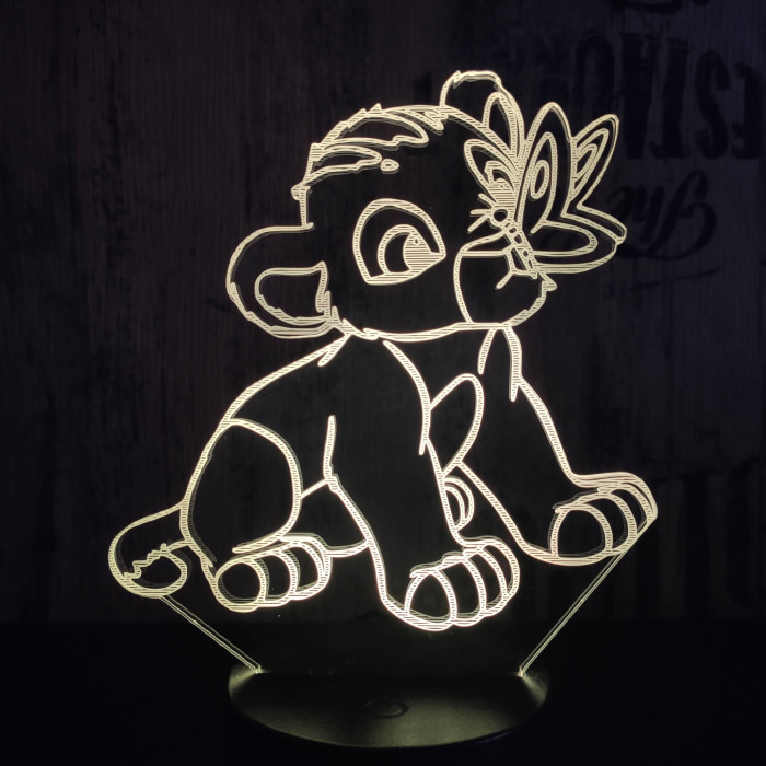 Oroszlán kölyök és a pillangó  7 színű 3D led lámpa