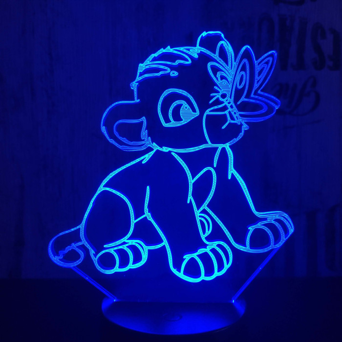 Oroszlán kölyök és a pillangó  7 színű 3D led lámpa