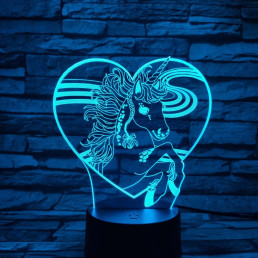 Unikornis Szívben 7 színű 3D led lámpa