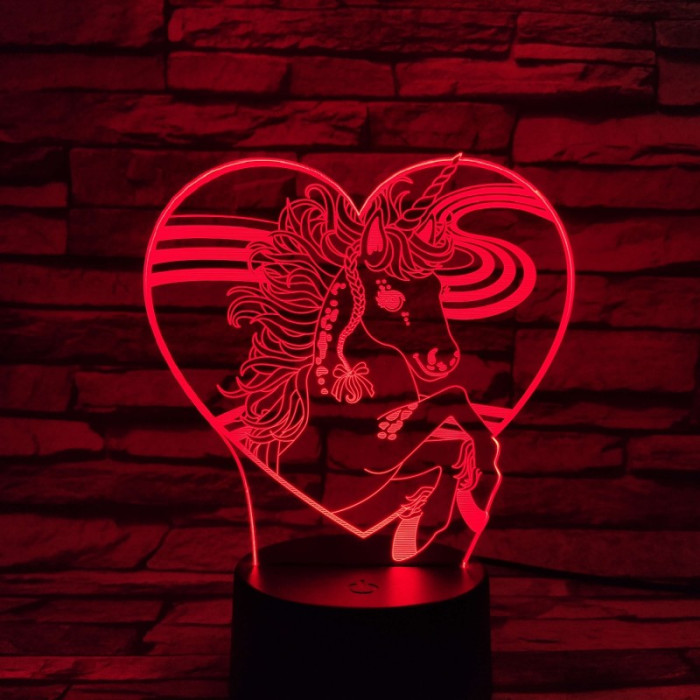 Unikornis Szívben 7 színű 3D led lámpa