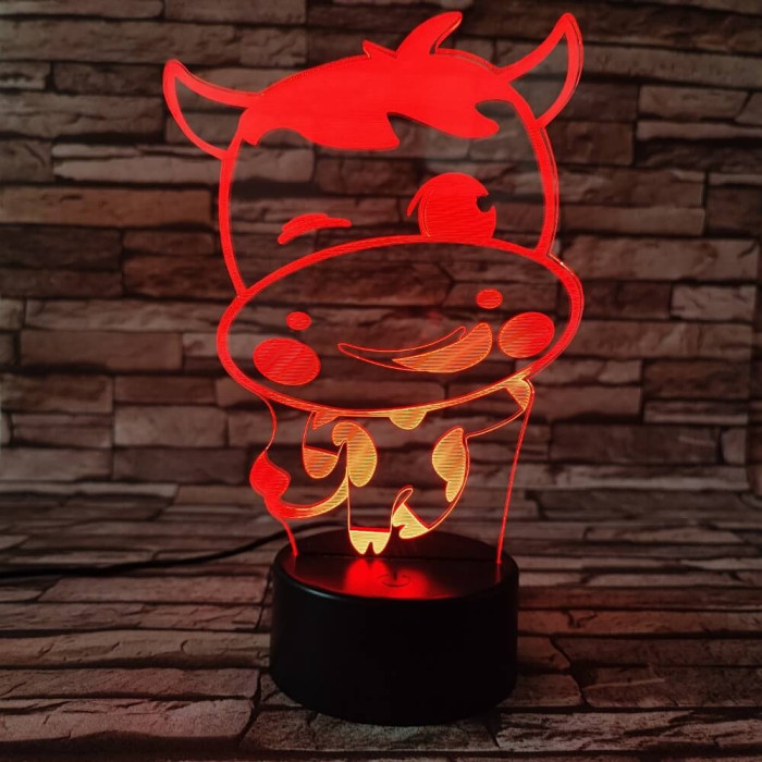 Tehén 2 7 színű 3D led lámpa