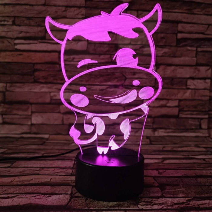 Tehén 2 7 színű 3D led lámpa