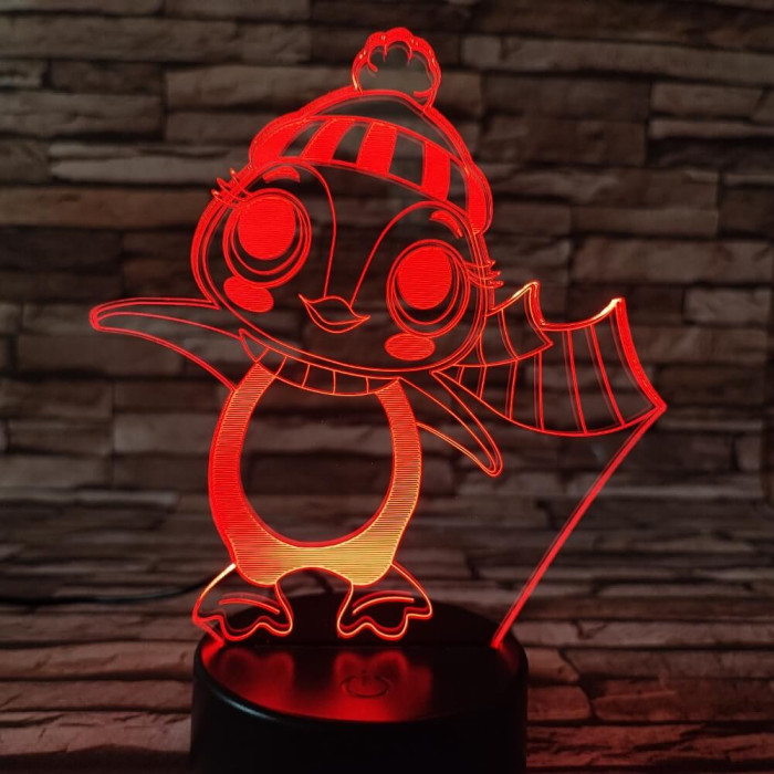 Pingvin lány sapkás 7 színű 3D led lámpa