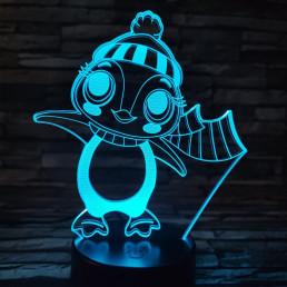 Pingvin lány sapkás 7 színű 3D led lámpa